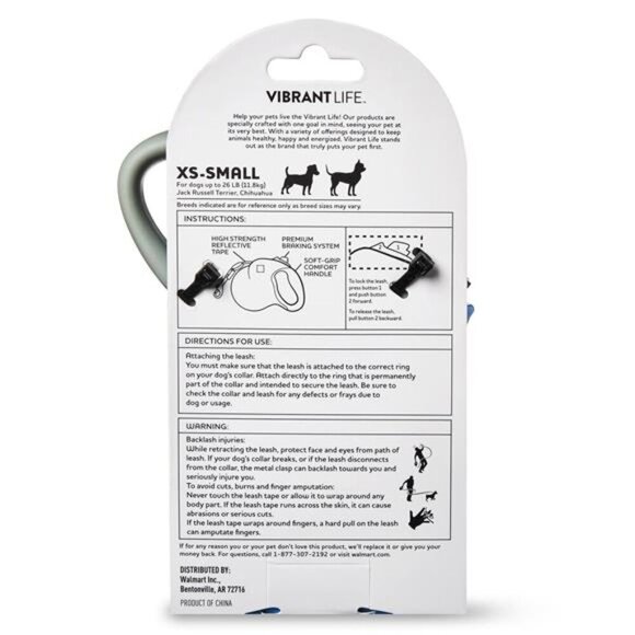 13' Heavy Duty Nylon Reflective Retractable Dog Leash, Black, XS/S Small Dog - Picture 5 of 5